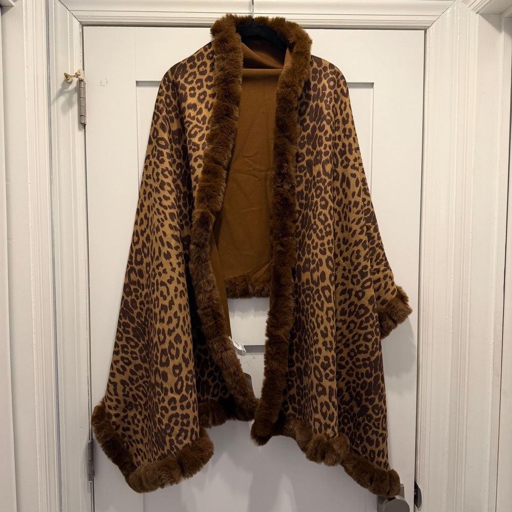 La Fiorentina NWT Leopard Brown Faux Fur Wrap Scarf Animal Print - Picture 7 of 9